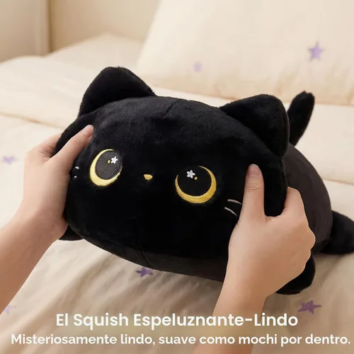 Vista 5 de Mewaii Linda Almohada de Felpa de Gato Negro, Peluches Kawaii de Animales de Peluche de Gato Negro, Peluches Suaves, Almohada de Felpa para Abrazar