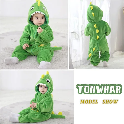 Vista 5 de TONWHAR Disfraz de Halloween para bebés y niños pequeños, traje de nieve para niños (12-18 mesesaltura 74 a 31.1 in, dinosaurio verde claro)