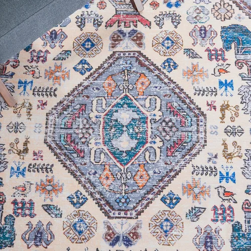 Vista 6 de SAFAVIEH Tucson Collection - Alfombra lavable de 2 pies 6 pulgadas x 8 pies, beige y gris, antideslizante, ideal para zonas de alto tráfico en sala