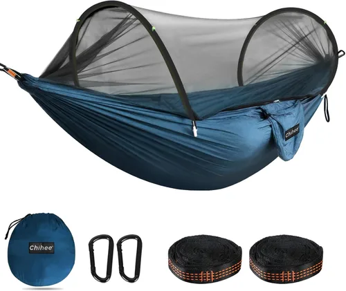 Vista 9 de Chihee - Hamaca ultraligera de camping para viajes, con red emergente, capacidad de carga de 299 kg, de nailon paracaídas transpirable y de secado
