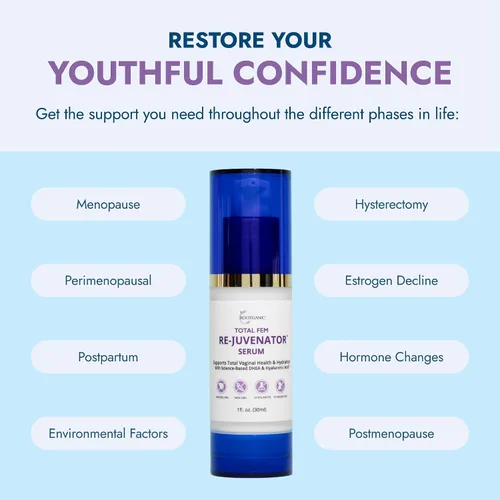 Vista 3 de Total Fem ReJuvenator Serum - Hidratante vaginal interno con DHEA y ácido hialurónico, soporte vaginal íntimo sin hormonas para menopausia, posparto