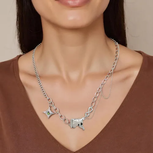 Vista 33 de Y2k - Collar irregular con dije de estrella, piedra de luna, diseño de cadena de moda, joyería de plata picante para mujer