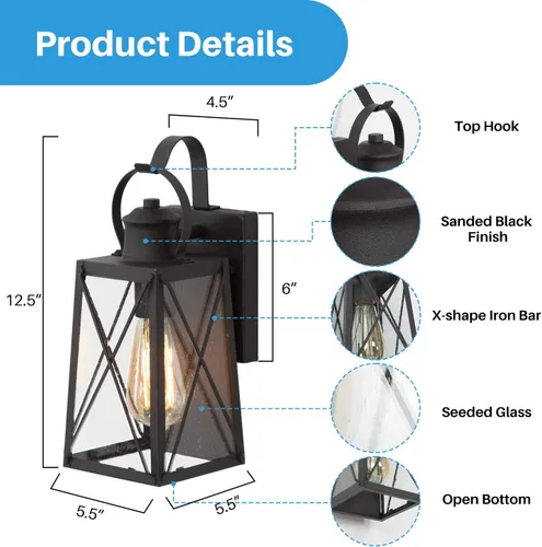 Vista 5 de Log BARN Faroles de pared para exteriores, aplique de 1 lámpara, lámparas exteriores de montaje en pared, luces de porche en acabado negro