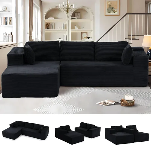 Vista 8 de Sofá modular modular en forma de L de 104 pulgadas con diván, sofá deshuesado similar a una nube, tapicería de pana transpirable, no requiere Beige