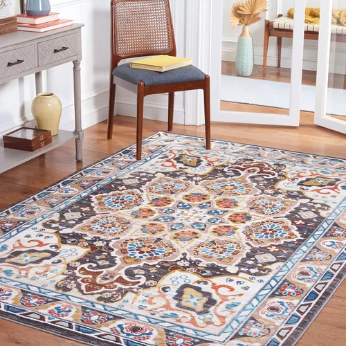 Vista 15 de SAFAVIEH Riviera Collection - Alfombra lavable de 2 pies 2 pulgadas x 9 pies, beige y carbón, antideslizante y fácil de limpiar, ideal para sala