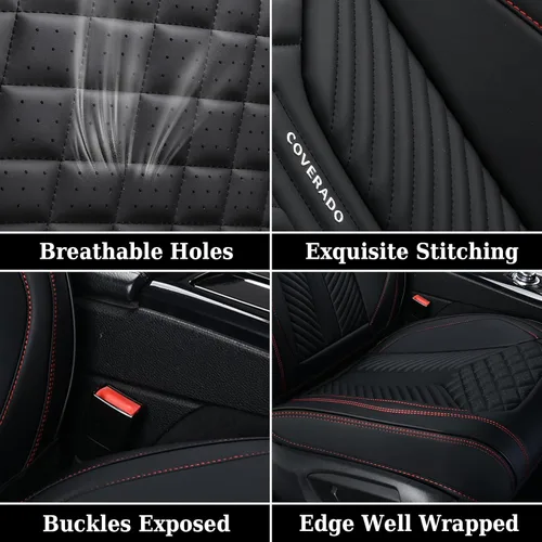 Vista 6 de Coverado Fundas de asiento delantero, paquete de 2 fundas de asiento impermeables para automóviles, cojines de asiento de cuero de lujo, protectores