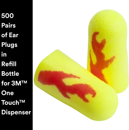 Vista 2 de Tapones para los oídos 3M, E-A-Rsoft Yellow Neon Blasts 391-1010, botella de repuesto NRR 33, 500 Pares, Desechable, Perforación, Rectificado