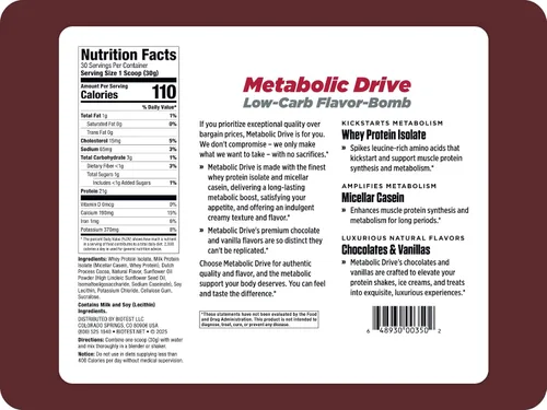 Vista 2 de Biotest Metabolic Drive Protein - Bomba de sabor baja en carbohidratos - 20 porciones, chocolate