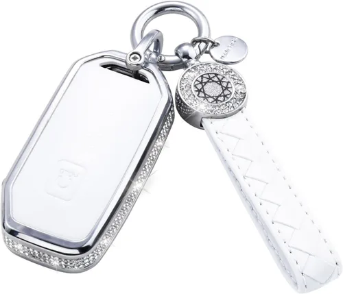 Vista 8 de Compatible with Kia Key Fob Cover with Keychain Genuine Leather Crystal Key Protector