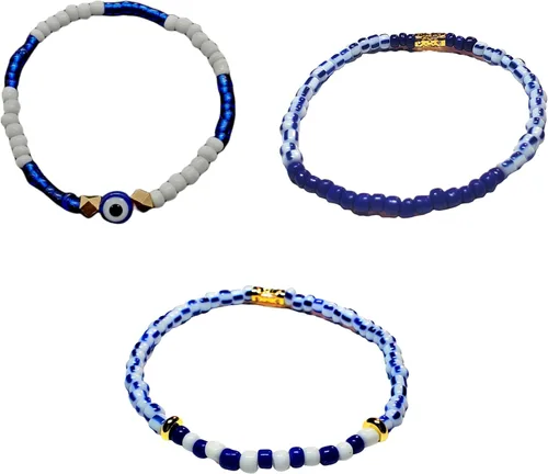 Vista 6 de Juego de 3 pulseras de cuerda elástica de santería de ojo malvado hechas a mano Obatala Oshun Yemaya Orula Elegua Oya Ogun Ochosi Shango Babalu Aye