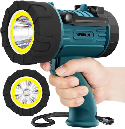 Vista 8 de YIERBLUE Linterna de Foco Recargable con 1000000 Altos Lúmenes LED, Foco de Largo Alcance Impermeable IP67, Linterna de Mano Resistente a Impactos