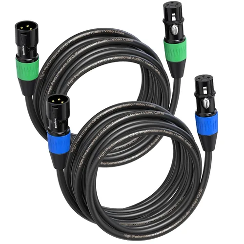 Vista 8 de Cables XLR de 3 pies, 4 unidades, cables de micrófono macho a hembra, 3 pines, conectores codificados por color chapado en oro para micrófonos