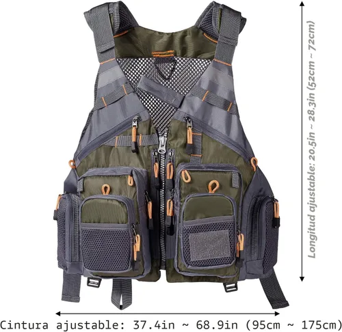 Vista 2 de Bassdash - Chaleco de pesca con mosca de múltiples bolsillos, tamaño ajustable, regalo para hombres y mujeres