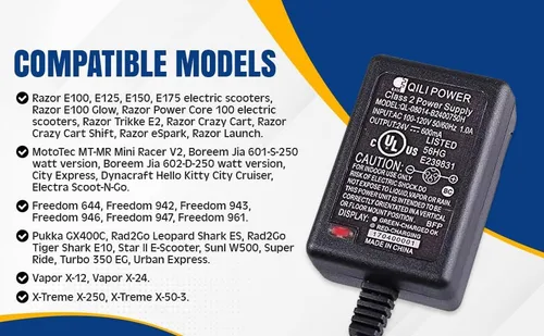 Vista 5 de Cargador de batería SLA de 24 V para Razor E100 - Cargador de 24 V 600 mA (0.6 A) con conector en línea de 3 clavijas compatible con Razor E100