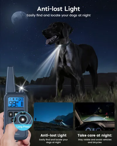Vista 3 de Collar de Entrenamiento para Perros con 7 Modos de Entrenamiento, Collar de Choque Electrónico para Perros con Control Remoto de 1280M, Collar