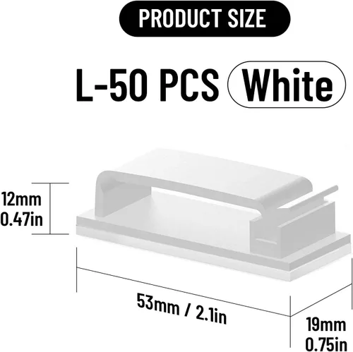 Vista 2 de Soporte de clips adhesivos para cables, clips de luz para exteriores, clips de alambre de cable blanco, cable de nailon resistente, abrazadera