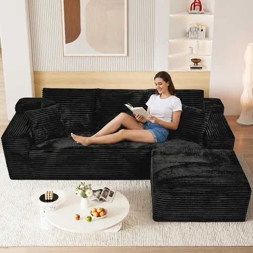 Vista 15 de Sofás seccionales de nube deshuesada de 95 pulgadas para sala de estar, cómodo y esponjoso sofá de espuma viscoelástica en forma de L, sofá modular