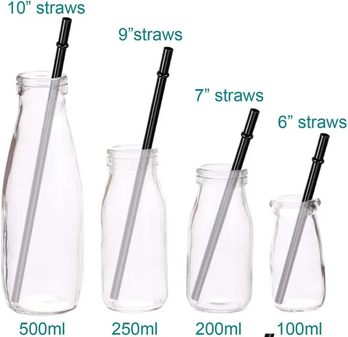 Vista 3 de DAKOUFISH Pajitas de repuesto de plástico reutilizables de 6 pulgadas para mini tarros de 6 onzas y 8 onzas, juego de 12 popotes con cepillo de Negro