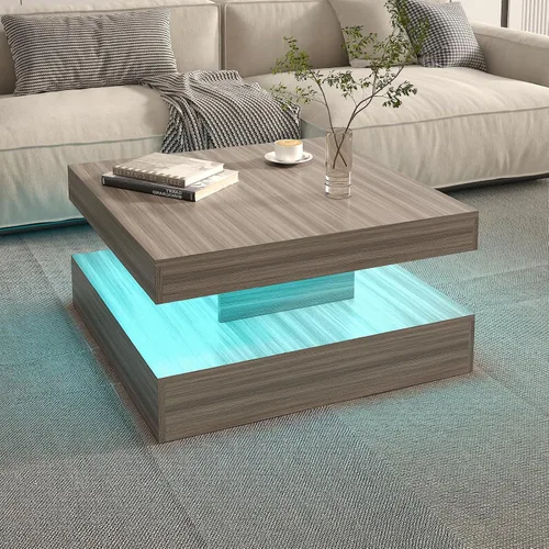Vista 21 de HedoAjim Mesa de centro LED negra para sala de estar, mesa de sala de estar, mesas centrales cuadradas de 2 niveles, mesas de centro de madera