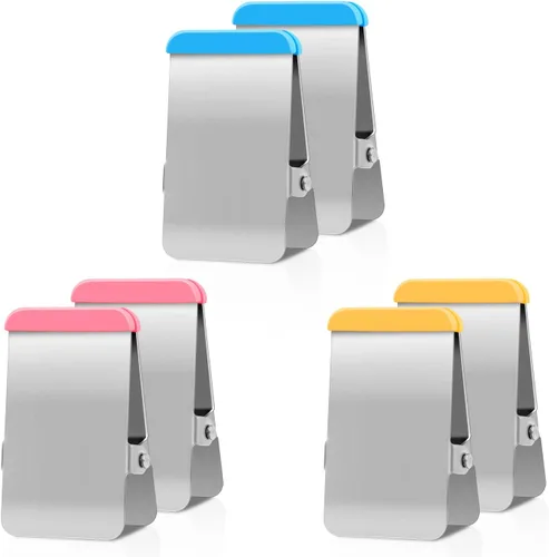 Vista 9 de BURLIHOME Clips de acero inoxidable con silicona de colores, paquete de 6 clips resistentes Strong Spring for Dog Food/Chip Bag,Colored Edges