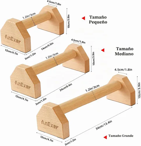 Vista 3 de soportes de empuje, barras de paralelas de mano, barras de empuje de madera sólida con alfombrilla antideslizante, mangos de empuje para ejercicio