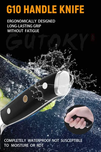 Vista 6 de Cuchillo Santoku de 7 pulgadas, cuchillos japoneses AUS-10 de cocina de acero Damasco con diseño de mango ergonómico