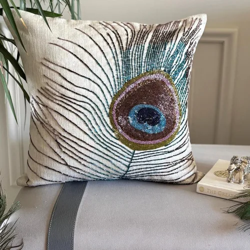 Vista 65 de The HomeCentric Funda de almohada con cremallera, funda de cojín azul de 12 x 12 pulgadas, funda de cojín de algodón bordado para sofá, diseño