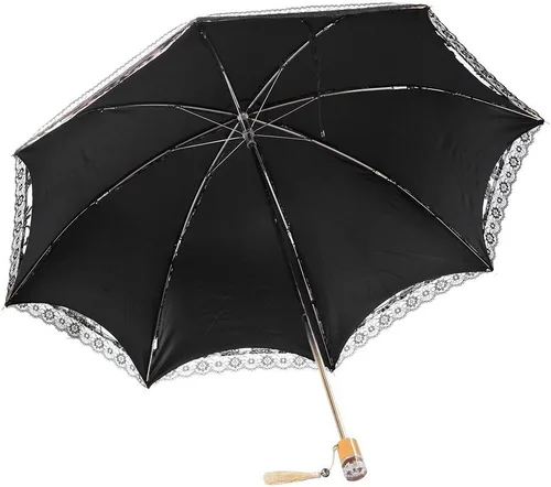 Vista 3 de Honeystore Sombrilla de viaje de encaje plegable anti-uv paraguas bordado a prueba de viento 2 Plegables Negro