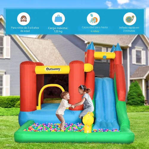 Vista 6 de Outsunny Tobogán acuático inflable 6 en 1 para niños con piscina, cañón de agua, pared de escalada, inflador incluido, castillo de salto para niños