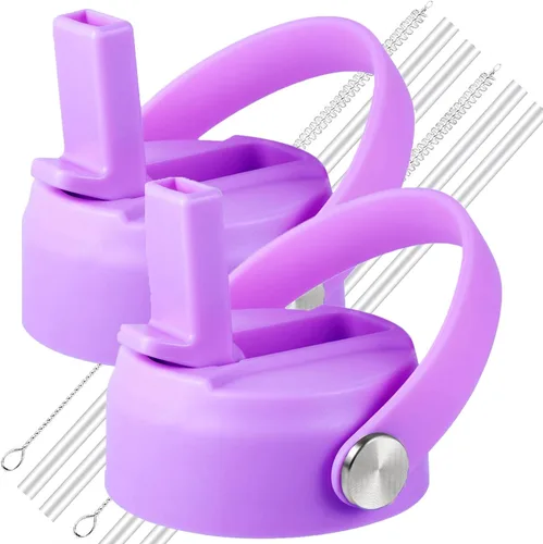 Vista 9 de Lids with Straw for Hydroflask Wide Mouth 20 32 40 oz, Flex Straw Lid Fit for Hydro Flask Sports Water Bottles, Flexible Handle Replacement Lid