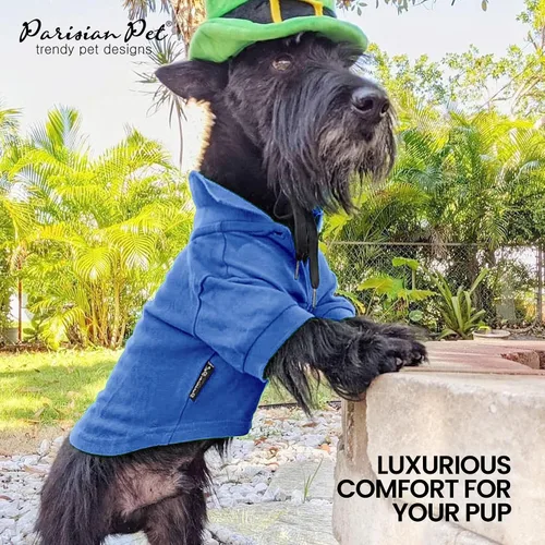 Vista 5 de Camisas Polo Parisian Pet - Camisa de Algodón Transpirable para Perros - Azul Sólido, Ropa de Verano con Capucha - Cuello con Botón para Perros