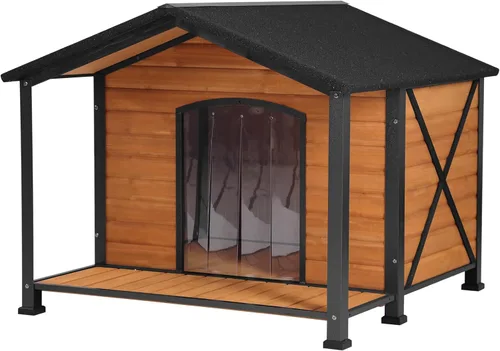 Vista 9 de Casa para perros con calefacción para perros al aire libre con forro aislante para invierno, jaula impermeable de 34 pulgadas para perros pequeños