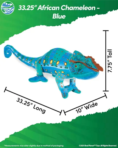 Vista 2 de Real Planet Animal de peluche camaleón africano de 33.25 pulgadas, juguete realista de camaleón azul para niños, más de 2 pies de peluche súper