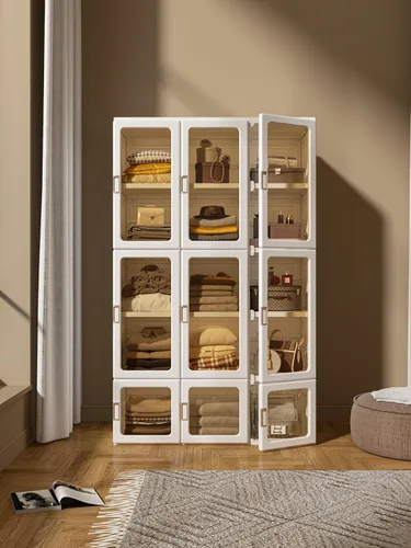 Vista 8 de ANTBOX Armario portátil para guardar ropa, organizador de almacenamiento con paneles de puerta transparentes, adecuado para sala de estar