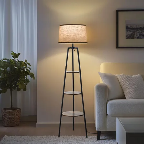 Vista 8 de EOEYYOYB Lámparas de pie con estante de 3 niveles para sala de estar, lámpara de pie moderna con bombilla LED de 3 temperaturas de color, lámparas