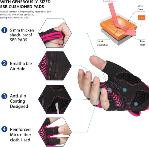 Vista 2 de MOREOK Guantes de ciclismo para hombres y mujeres almohadilla de gel transpirable antideslizante de 0.197in Guantes de ciclismo de medio dedo