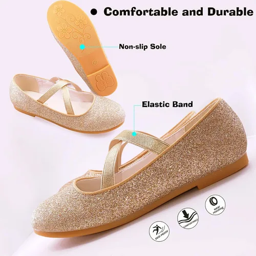 Vista 4 de Zapatos planos Mary Jane para niña, zapatos de ballet, zapatos de príncipes brillantes, zapatos de fiesta, vestido de boda, bailarinas para niños