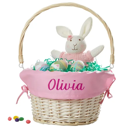 Vista 8 de Personalization Universe Cesta de Pascua clásica personalizada, forro de cesta de lavanda suave bordado, regalo de Pascua personalizado para niños