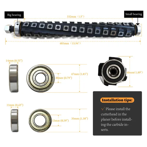 Vista 2 de Cabezal de corte en espiral para DeWalt Planer DW735 DW735X Cepillo de espesor 13 pulgadas Cabezal de corte en espiral con insertos de carburo