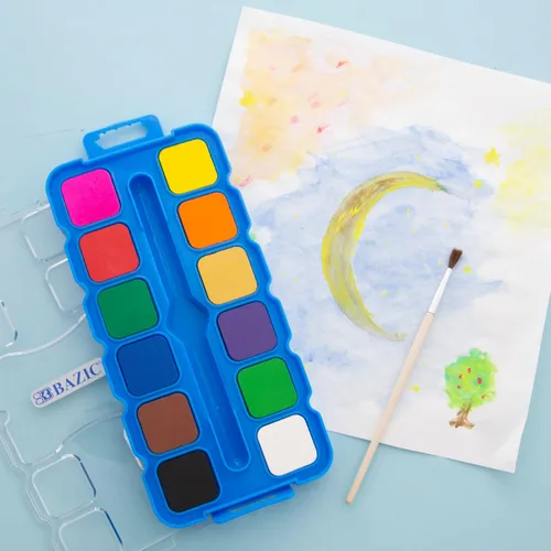 Vista 4 de BAZIC - Acuarela con paleta de pincel y mezcla, juego de pintura no tóxica de 12 colores, para suministros de arte divertidos para pasatiempos