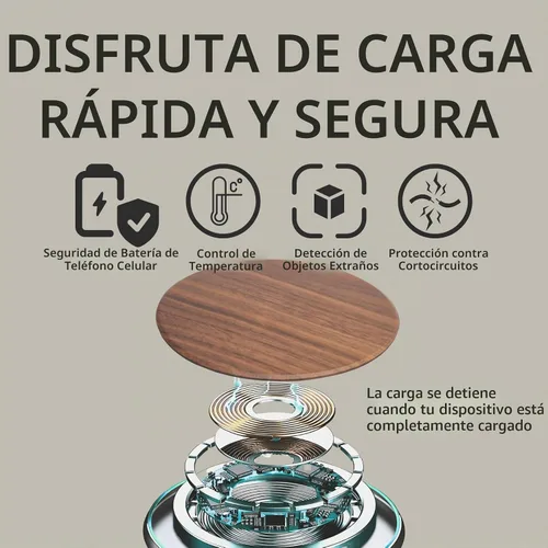 Vista 4 de Cargador inalámbrico de madera de 15 W, estación de carga inalámbrica Qi de diseño elegante, cable USB tipo C, compatible con iPhone 15 14 13 Pro