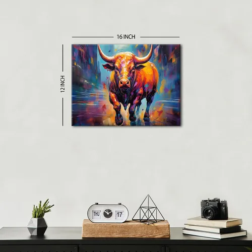 Vista 2 de Arte de pared de vaca colorido de cuernos largos, pinturas de vacas, impresiones en lienzo de ganado de granja, estilo de pintura al óleo