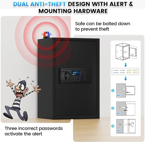 Vista 5 de Caja de seguridad ignífuga, caja fuerte para uso doméstico a prueba de fuego y agua, caja fuerte de seguridad grande de 1.9 pies cúbicos con teclado