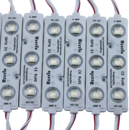 Vista 6 de Súper brillante, 200 unidades, módulo de 3 LED, azul, 5050, SMD, 66-72 lúmenes cada módulo, luz decorativa impermeable, para cartel con letras