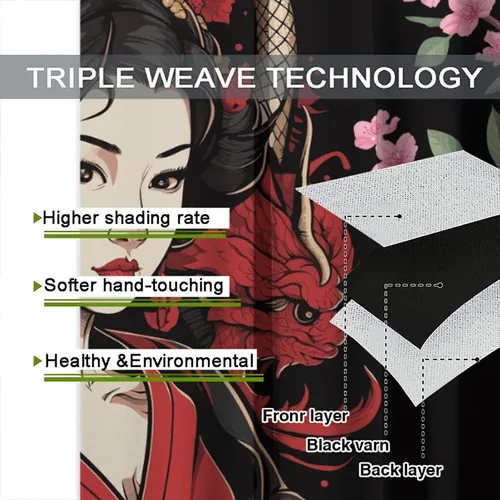 Vista 7 de Cortinas de geisha japonesas, flores rosas, ramas de árbol, sexy, glamour, para mujer, encantador, estética, oriental, con bolsillo para barra