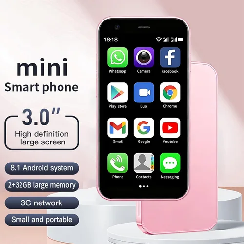 Vista 2 de Mini teléfono, 2 GB + 32 GB Android Dual Camera Dual SIM, 3.0 pulgadas Mini Smartphone desbloqueado, cara ld/wifi/Bluetooth, teléfono de palma