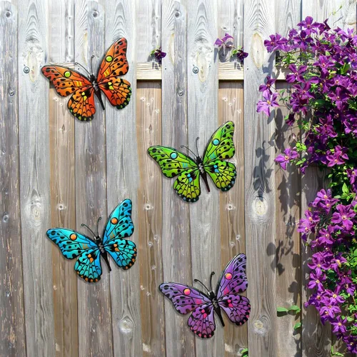 Vista 2 de Decoración de Pared de Mariposa de Metal - Arte Decorativo de Pared para Valla Exterior de 9,6", Decoración Colgante para Jardín y Patio, Sala