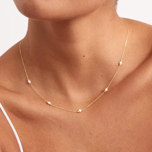 Vista 2 de Collares de perlas para mujer, gargantilla de perlas chapadas en oro de 14 quilates, collar de perlas de oro delicado, gargantilla de oro simple