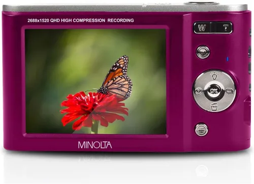 Vista 4 de Minolta MND20 Cámara digital Ultra HD de 44 MP 2.7K con estuche para cámara Slinger (Magenta)