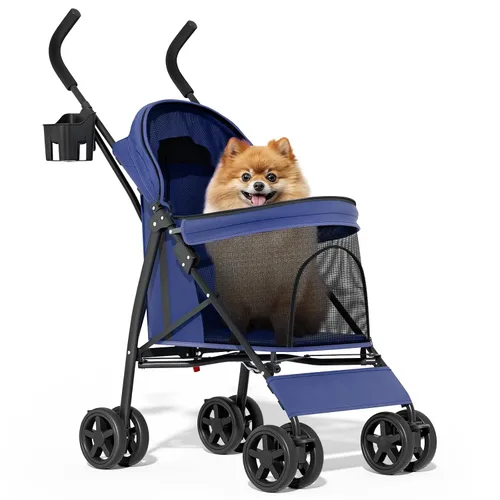 Vista 13 de MoNiBloom Cochecito para mascotas de 4 ruedas, cochecito jogger jaula para cachorros de fácil plegado con cubierta solar, almohadilla y bolsa